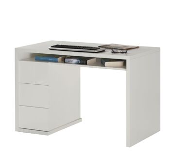 COMPOSADE | Bureau de la Ligne MONETA avec 3 Tiroirs et 1 Compartiment, Bureau PC, Bureau avec Tiroirs, (LxHxP) 110x75x60 cm, Couleur Blanc Laqué, Fabriqué en Italie