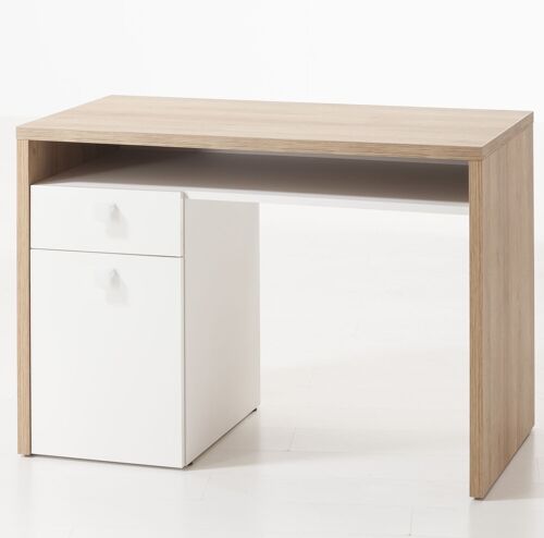 COMPOSAD | Scrivania della Linea GLOBO con 1 Cassetto, 1 Anta e 1 Vano, Scrivania Cameretta per PC Con Cassetti, (LxAxP) 110x76,70x60,20 cm, Colore Rovere e Bianco Laccato, Made in Italy