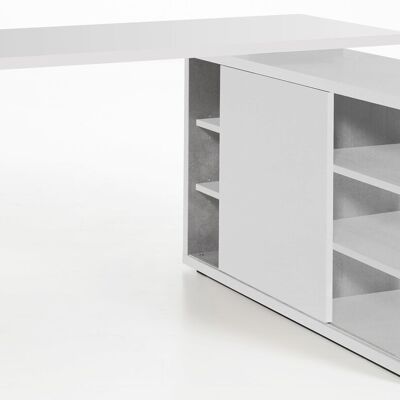 COMPOSADE | Bureau de la Ligne CORE avec 1 porte coulissante et 6 compartiments, Bureau d'angle, Bureau avec bibliothèque d'angle, (LxHxP) 150x74x120 cm, Couleur Blanc Laqué, Fabriqué en Italie