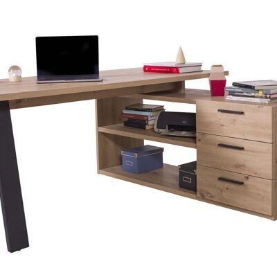 COMPOSAD | Eckschreibtisch mit 3 Schubladen und 2 offenen Fächern, modern und elegant, für Büro, Arbeitszimmer, PC-Halter, (BxHxT) 171.5x74.7x143.5 cm, Honigeiche, hergestellt in Italien