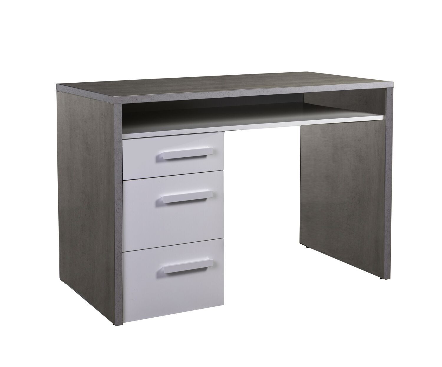 COMPOSAD | Scrivania della Linea MIPIACE con 3 Cassetti e 1 Vano, Scrivania PC con Cassetti, per Cameretta, (LxAxP) 110x76,70x60,20 cm, Colore Cemento e Bianco Laccato, Made in Italy