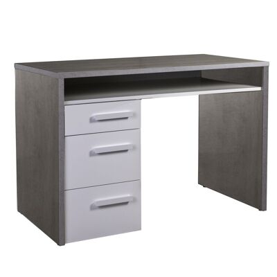 COMPOSADE | Bureau de la ligne MIPIACE avec 3 tiroirs et 1 compartiment, bureau PC avec tiroirs, pour chambre, (LxHxP) 110x76,70x60,20 cm, coloris ciment et blanc laqué, fabriqué en Italie