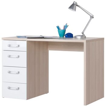 COMPOSADE | Bureau de la ligne CALISMA avec 4 tiroirs, pour chambre, bureau, bureau, (LxHxP) 110x73,50x60 cm, coloris frêne et blanc laqué, Made in Italy