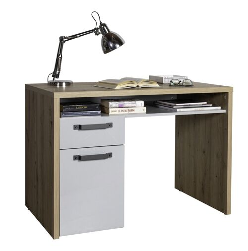 COMPOSAD | Scrivania della Linea LAFABRICA con 1 Cassetto 1 Anta e 1 Vano, Scrivania Cameretta con Cassetti, (LxAxP) 110x76,70x60,20 cm, Colore Rovere Mielato e Grigio Laccato, Made in Italy