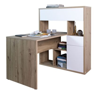 COMPOSAD | Scrivania con Libreria della Linea COLLEGIO, 2 Ante e 1 Cassetto, Cameretta, Ufficio, Studio, (LxAxP) 132,5x130,90x109,7 cm, Rovere Miele e Bianco Laccato, Made in Italy