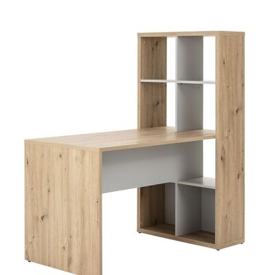 COMPOSAD | Desk from the VELATA Line with Bookcase, Modern and Elegant, Bedroom or Office, PC Desk, (WxHxD) 132.5x144.6x74.4 cm, Oak Honey and Grey, Made in Italy