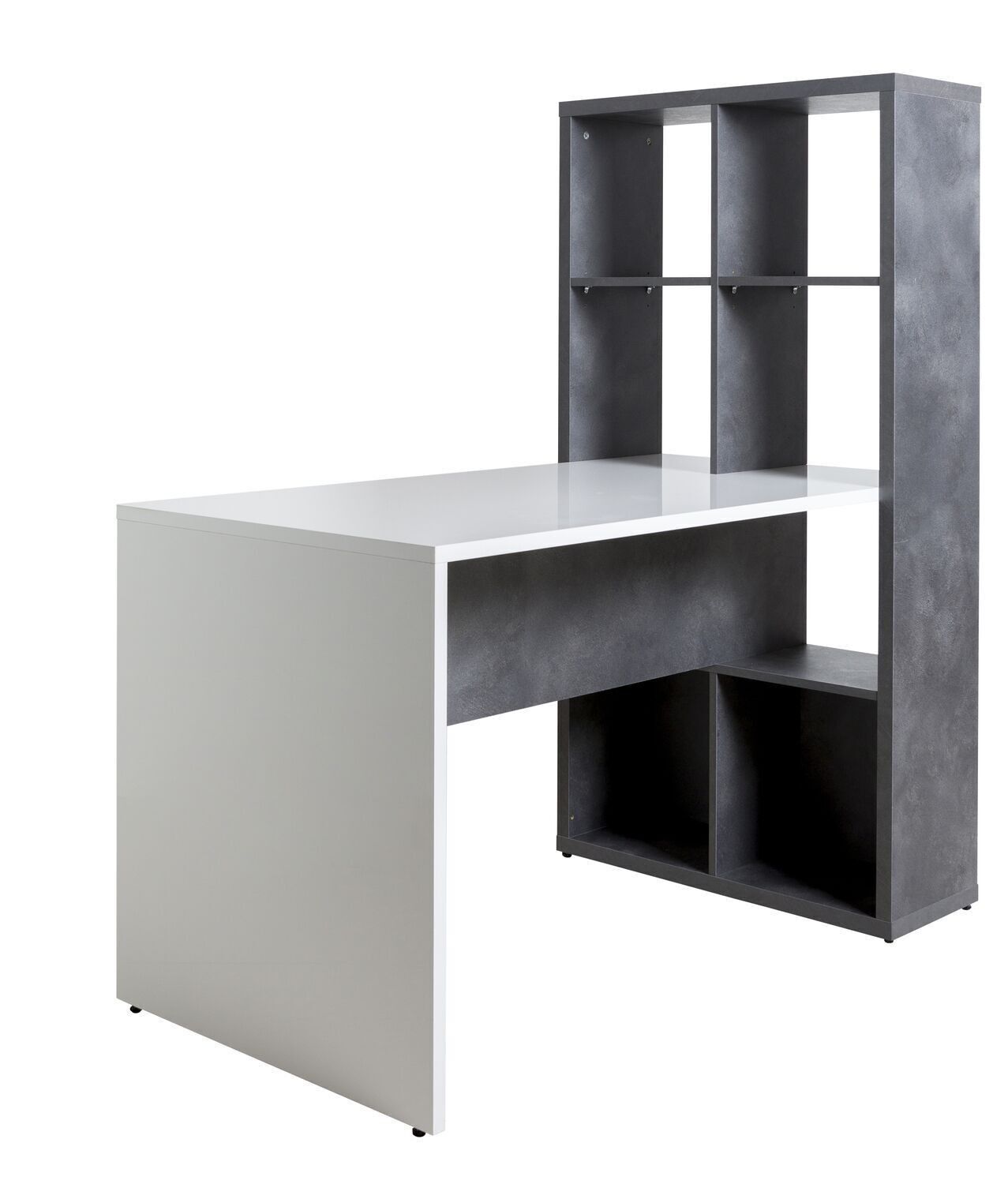 COMPOSAD | Schreibtisch aus der VELATA-Linie mit Bücherregal mit 8 Fächern, Schlafzimmer, Büro, Arbeitszimmer, (BxHxT) 132,5 x 144,6 x 74,4 cm, Farbe Tadao-Grau und lackiertes Weiß, hergestellt in Italien