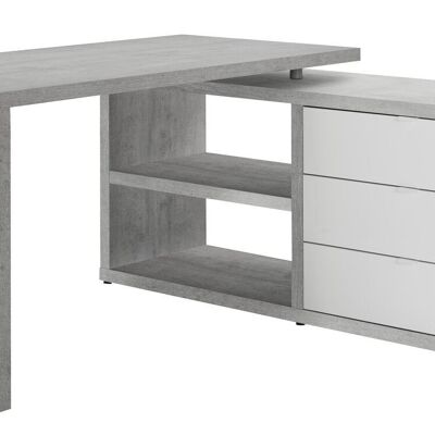 COMPOSAD | Desk from the PRATICO Line with 3 Drawers and 2 Compartments, Corner Desk with Bookcase and Drawers, (WxHxD) 140x74,20x150 cm, Color Cement and Lacquered White, Made in Italy