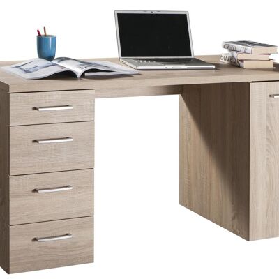 COMPOSAD | Desk from the MONETA Line with 4 Drawers and 1 Door, PC Desk with Drawers, (WxHxD) 139x74x60 cm, Sonoma Oak Color, for Study, Office, Made in Italy