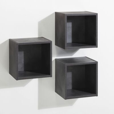 COMPOSAD | Set of 3 Cubes from the VITTORIA Line, Set of 3 Wall Shelves, Furnishing Cubes, Cube Shelves, Wall Cubes, (WxHxD) 35x35x28 cm, Tadao Grey, Made in Italy