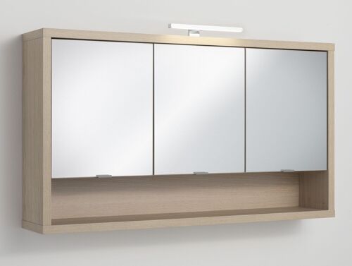 COMPOSAD | Specchiera Pensile della Linea LADAMA con 3 Ante 1 Vano Senza Illuminazione, Specchio Bagno con Ante e Contenitore, (LxAxP) 123,20x69,80x22 cm, Colore Rovere, Made in Italy