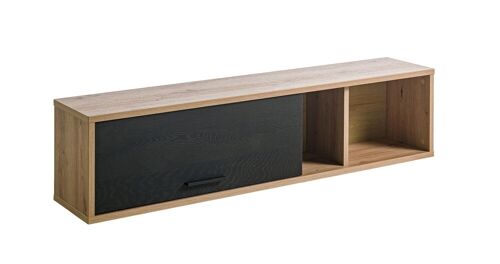 COMPOSAD | Pensile della Linea VITRUVIA con 1 ribalta e 1 Vano , Pensile da Muro, Pensile Soggiorno, Mobile Sospeso, (LxAxP) 150x35x28.6 cm, Colore Rovere Oak Miele e Nero, Made in Italy