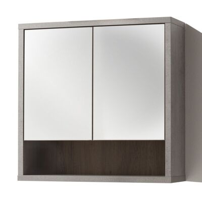 COMPOSAD | Spiegel der Linie LAFABRICA mit 2 Türen, Badezimmerwandschrank, Badezimmerspiegel, Wandschrankspiegel, (BxHxT) 69.9x68.8x22 cm, Eichen- und Zementfarbe, hergestellt in Italien