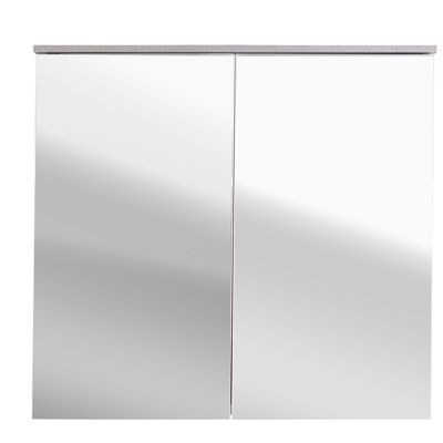 COMPOSAD | Mirror from the GALAVERNA Line with 2 Doors, Bathroom Wall Unit, Bathroom Mirror, Wall Unit Mirror, (WxHxD) 70x65x21.40 cm, Cement Color and Lacquered White, Made in Italy