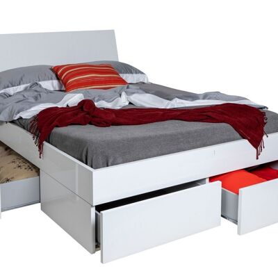 COMPOSAD | Bed from the Storage Line with 4 storage drawers, Queen size bed, (WxHxD) 125.80x95.40x220.20 cm, Lacquered white colour, Made in Italy