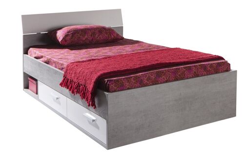 COMPOSAD | Letto Piazza e Mezzo con Cassettoni della Linea MIPIACE, Letto Moderno, (LxAxP) 126,40x87x211,80 cm, Colore Grigio Cemento e Bianco laccato, Made in Italy