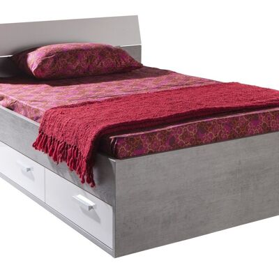 COMPOSAD | Letto Piazza e Mezzo con Cassettoni della Linea MIPIACE, Letto Moderno, (LxAxP) 126,40x87x211,80 cm, Colore Grigio Cemento e Bianco laccato, Made in Italy