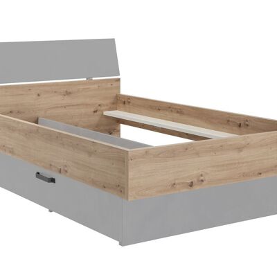 COMPOSAD | Bed from the LAFABRICA line, Queen size bed with 1 storage drawer, (WxHxD) 127.40x91.10x215 cm, Honey Oak and Lacquered Light Gray colour, Made in Italy