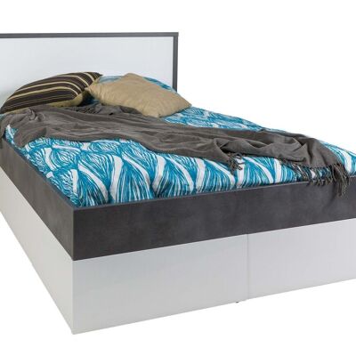 COMPOSADO | Cama tamaño queen de la línea VELATA con 4 cajones de almacenaje, cama de dormitorio moderna, (AnxAlxPr) 125.8x98.1x210.3 cm, Lacado Blanco y Gris Tadao, Made in Italy