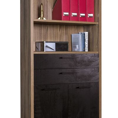 COMPOSAD | Libreria Alta della Linea DAVINCI BRERA con 2 Ante, 2 cassetti e 3 Vani, Libreria Scaffale Moderna, (LxAxP) 81,60x217,50x35,70 cm, Colore Noce Brera e Nero Chalet, Made in Italy