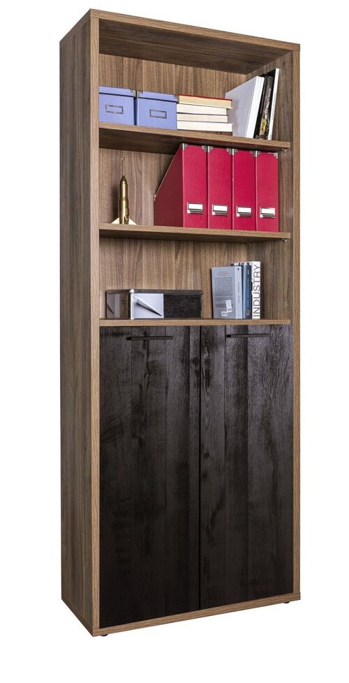 COMPOSAD | Libreria Alta Linea DAVINCI con 2 Ante, e 3 Vani, Libreria Scaffale Moderna, (LxAxP) 81,60x217,5x35,70 cm, Colore Noce Brera e Nero Chalet, per Studio, Soggiorno, Made in Italy