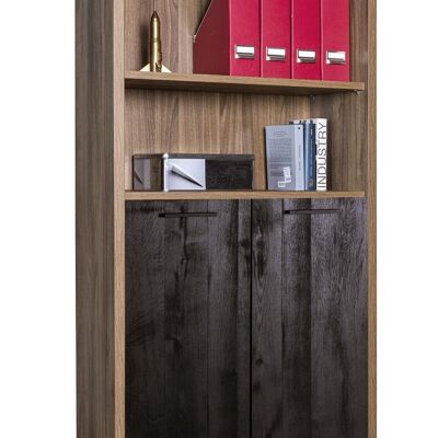 COMPOSAD | DAVINCI High Line Bookcase with 2 Doors and 3 Compartments, Modern Bookcase Shelf, (WxHxD) 81.60x217.5x35.70 cm, Color Brera Walnut and Chalet Black, for Study, Living Room, Made in Italy
