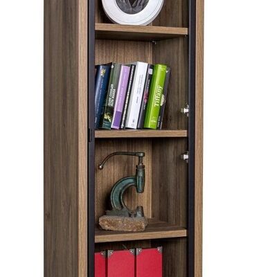COMPOSAD | High Bookcase from the DAVINCI Line with 1 Glass Door, Shelf Bookcase, Column Cabinet, (WxHxD) 44x217.50x35.70 cm, Walnut Colour, For Living Room, Office, Study, Made in Italy