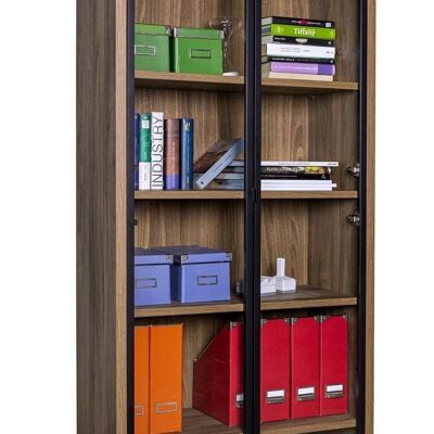 COMPOSAD | High Bookcase from the DAVINCI Line with 2 Glass Doors, Modern Bookcase Shelf, (WxHxD) 81.60x217.50x35.70 cm, Walnut Colour, for Study, Living Room, Office, Made in Italy