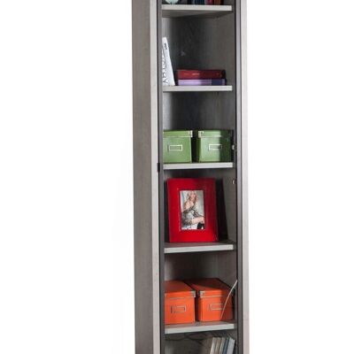 COMPOSAD | Libreria Alta della Linea DISEGNO Con 1 Anta in Vetro e 5 Ripiani Regolabili, Scaffale Colonna, (LxAxP) 44x217,50x35,70, Colore Grigio Cemento, Studio, Soggiorno, Made in Italy