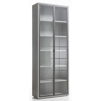 COMPOSAD | High Bookcase from the DISEGNO Line with 2 Glass Doors and 5 Adjustable Shelves, Modern Bookcase Shelf, (WxHxD) 81.6x217.5x35.7 Cement Grey, Study, Living Room, Made in Italy