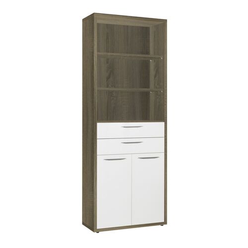 COMPOSAD | Libreria Alta della Linea DISEGNO con 2 Ante, 2 cassetti e 3 Vani, Libreria Scaffale Moderna, (LxAxP) 81,6x217,5x35,7 cm, Rovere Sonoma e Bianco Laccato, Ufficio, Made in Italy