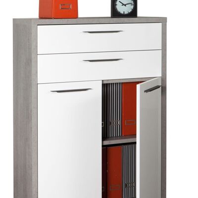 COMPOSAD | Storage Unit from the DISEGNO Line with 2 Doors and 2 Drawers, Document Cabinet, Archive Cabinet, (WxHxD) 81.6x112x35.7cm, Cement and Lacquered White, Made in Italy