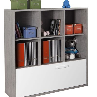 COMPOSAD | Bücherregal aus der MIPIACE-Linie mit 1 Doppelschublade und 6 Fächern, modernes Bücherregal, (BxHxT) 119,90 x 120,90 x 35,70 cm, Zement und weiß lackiert, Schlafzimmer, hergestellt in Italien