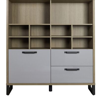 COMPOSAD | Bookcase from the LAFABRICA Line with 2 Drawers, 1 Door and 10 Compartments, Modern Industrial Style Bookcase, (WxHxD) 131.60x147.20x35 cm, Honey Oak Oak and Lacquered Grey, Made in Italy