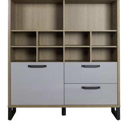 COMPOSAD | Libreria della Linea LAFABRICA con 2 Cassetti, 1 Anta e 10 Vani, Libreria Moderna stile Industrial, (LxAxP) 131,60x147,20x35 cm, Rovere Oak Miele e Grigio Laccato, Made in Italy