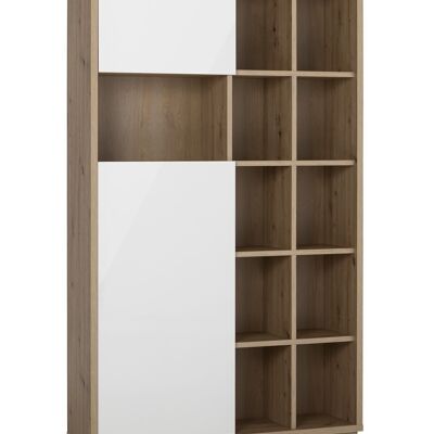 COMPOSAD | High bookcase from the COLLEGIO line with 1 door, 1 flap and 15 compartments, for office, (WxHxD) 122.80x198.60x35.30 cm, Honey Oak and Lacquered White colour, Made in Italy