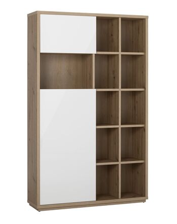 COMPOSADE | Bibliothèque haute de la ligne COLLEGIO avec 1 porte, 1 abattant et 15 compartiments, pour bureau, (LxHxP) 122,80x198,60x35,30 cm, coloris Chêne Miel et Blanc Laqué, Made in Italy