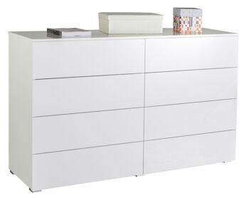 COMPOSADE | Commode de la ligne PRIVILEGIO avec 8 tiroirs, Commode de chambre blanche, (LxHxP) 139,80x84,50x44 cm Coloris blanc laqué, Fabriqué en Italie