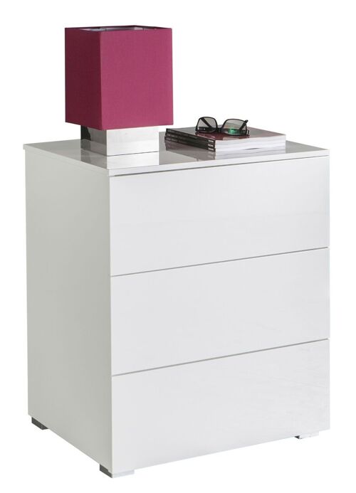 COMPOSAD | Comodino della Linea PRIVILEGIO con 3 Cassetti, senza Maniglie, Comodino Bianco Camera da Letto, (LxAxP) 55x64,20x44 cm, Bianco Laccato, Made in Italy