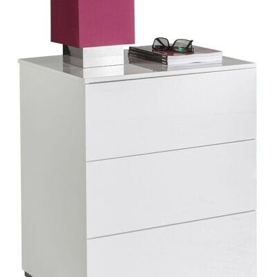 COMPOSAD | Nachttisch aus der PRIVILEGIO-Linie mit 3 Schubladen, ohne Griffe, Weißer Nachttisch für das Schlafzimmer, (BxHxT) 55x64,20x44 cm, Weiß lackiert, Hergestellt in Italien