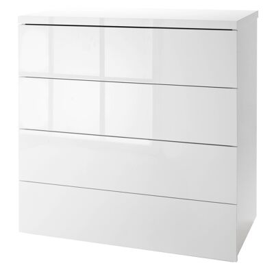 COMPOSAD | Chest of drawers from the PRIVILEGIO line with 4 drawers, White chest of drawers, Bedroom chest of drawers, (WxHxD) 85x88x44 cm, Lacquered white colour, Made in Italy