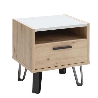 COMPOSAD | Bedside Table from the VITRUVIA Line, Small Bedroom Bedside Table, (WxHxD) 50.40x52.50x41 cm, Honey Oak and Lacquered Grey, Made in Italy