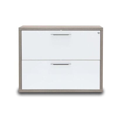 COMPOSAD | Office chest of drawers with lock, document holder, archive, (WxHxD) 95.20x74.30x45 cm, Lacquered White and Sonoma Oak, Made in Italy