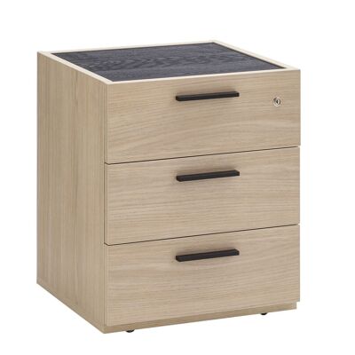COMPOSAD | Chest of drawers from the DAVINCI line with 3 drawers and wheels, Office desk drawer unit, (WxHxD) 50x61,20x47,20 cm, Oak and Chalet Black colour, Made in Italy