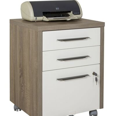 COMPOSAD | Chest of drawers with 3 drawers, wheels and lock, Office desk drawer unit, with lock, (WxHxD) 49.50x67x45 cm, Sonoma oak and lacquered white colour, Made in Italy