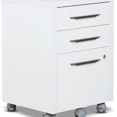 COMPOSADO | Cómoda con 3 cajones, ruedas y cerradura, Cajonera para escritorio de oficina, con cerradura, (AnxAlxPr) 49,50x67x45 cm, Lacado blanco, Made in Italy