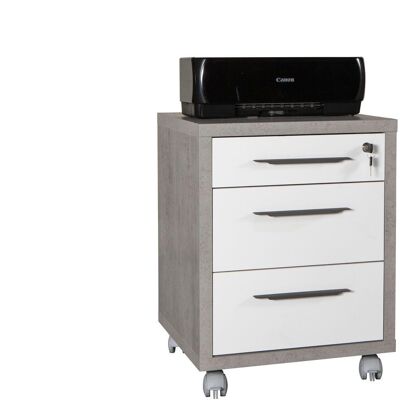 COMPOSAD | Chest of drawers from the DISEGNO line with 3 drawers and wheels, Office drawer unit under the desk, (WxHxD) 48.60x63.10x45.20 cm, Cement and lacquered white colour, Made in Italy