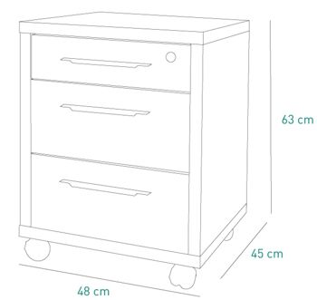 COMPOSADE | Commode de la ligne DISEGNO avec 3 tiroirs et roulettes, Caisson à tiroirs sous bureau, (LxHxP) 48,60x63,10x45,20 cm, Chêne Sonoma et coloris blanc laqué, Fabriqué en Italie 4