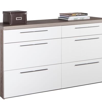 COMPOSAD | Chest of drawers from the MOMENTI line with 6 drawers, White bedroom chest of drawers, (WxHxD) 139.80x80.70x45 cm, Sonoma oak and lacquered white colour, Made in Italy