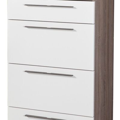 COMPOSAD | Chest of drawers from the MOMENTI line with 4 drawers, White bedroom chest of drawers, (WxHxD) 60x110,80x45 cm, Sonoma oak and lacquered white colour, Made in Italy